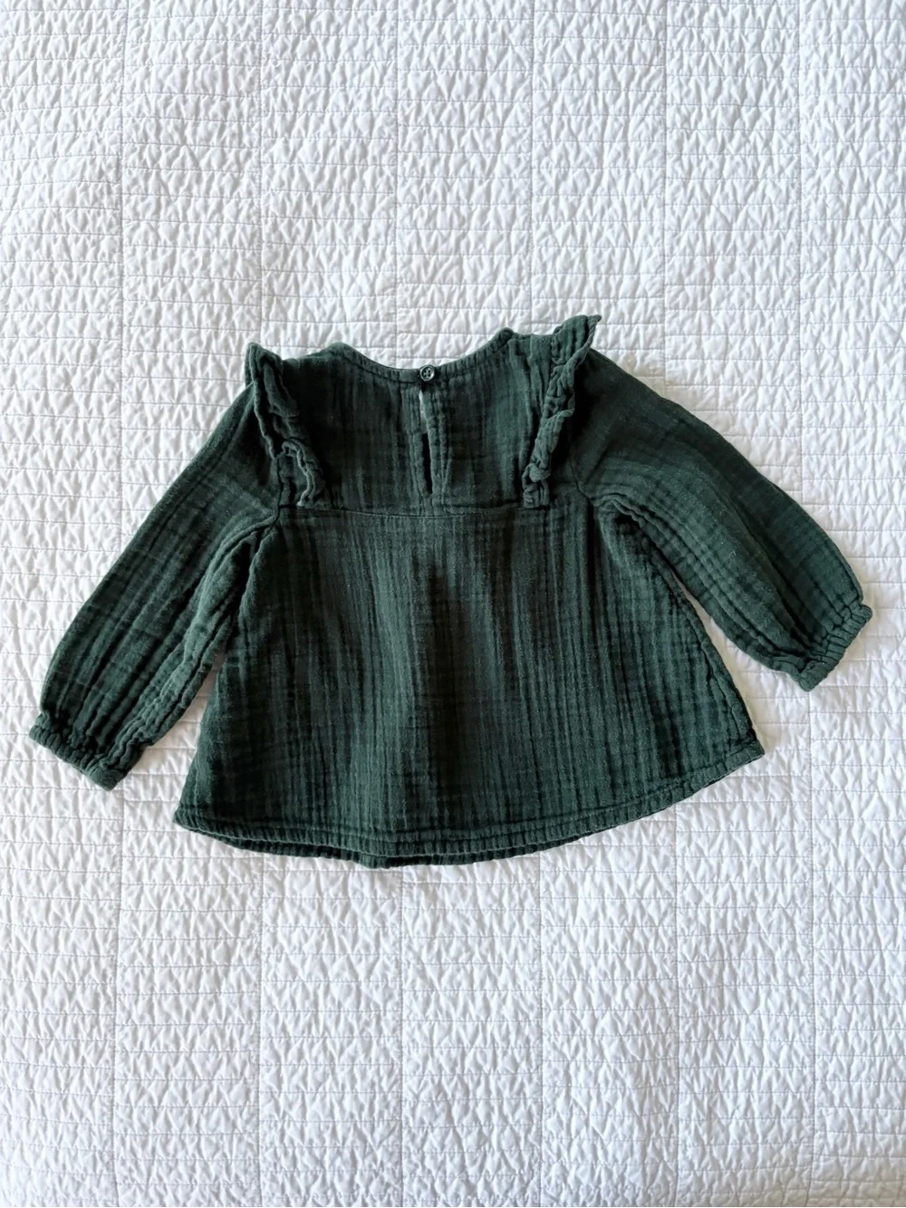 Old Navy Dark Green Ruffle Collar Top - Muslin Cotton - Toddler Girls Size 2T